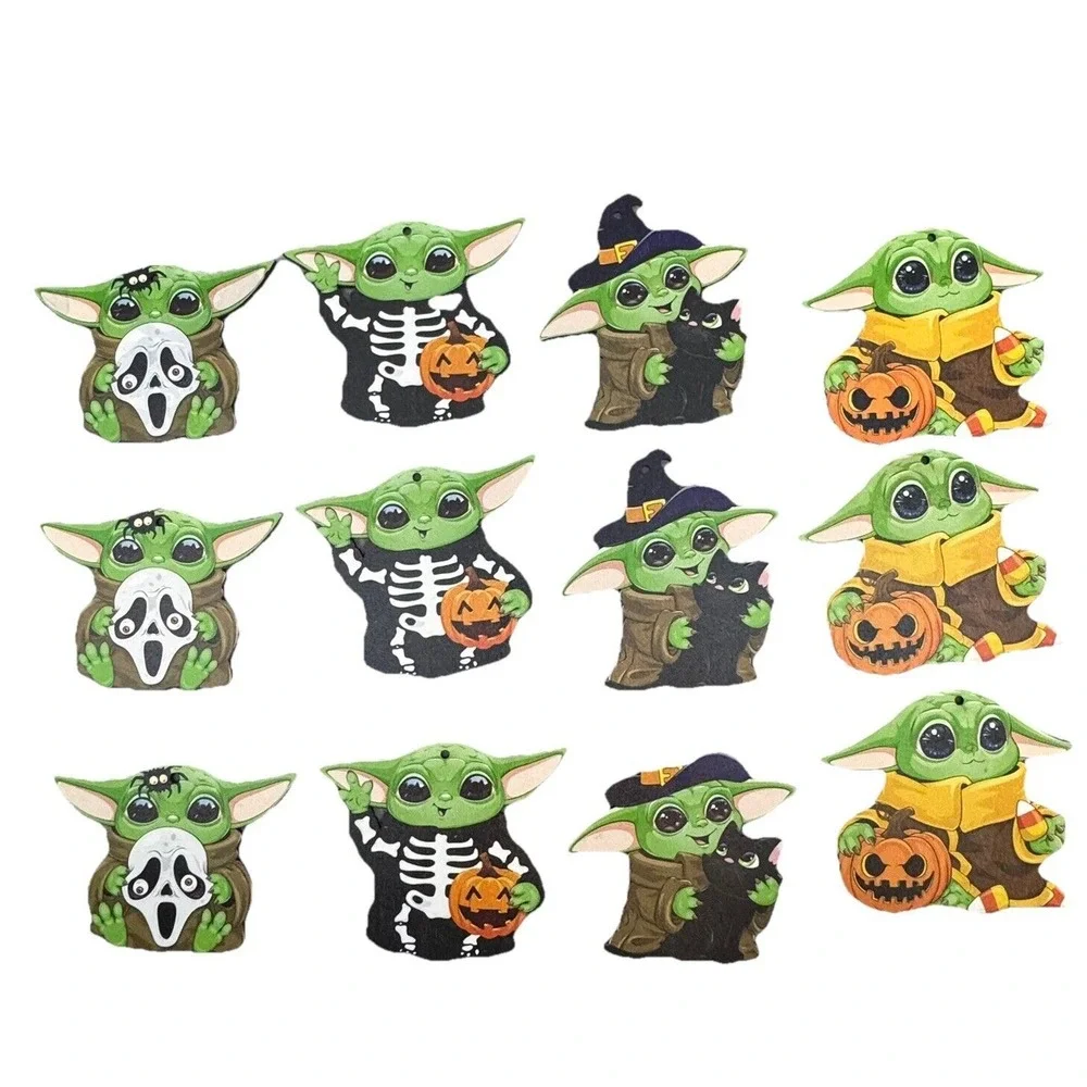 24 Pc Baby Yoda Halloween Wooden Hanging Ornaments Star Wars Yoda Baby Halloween - Picture 2 of 3